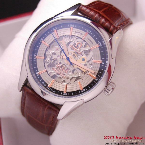 OMEGA DE VILLE Tourbillon Watches Steel on Brown Leather Strap Om7005 OMEGA DE VILLE Tourbillon Watches Steel on Brown Leather Strap Om7005