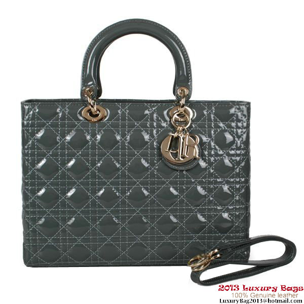 Lady Dior Bag Medium Bag Patent Leather D9603 Dark Grey