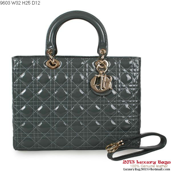 Lady Dior Bag Medium Bag Patent Leather D9603 Dark Grey Lady Dior Bag Medium Bag Patent Leather D9603 Dark Grey