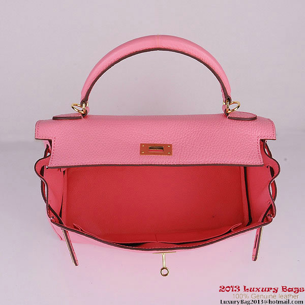 Hermes Kelly 32cm Shoulder Bags Pink Clemence Leather Gold Hermes Kelly 32cm Shoulder Bags Pink Clemence Leather Gold