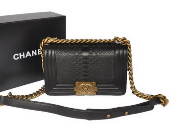 Boy Chanel Flap Shoulder Bag Python Leather A66094 Black Boy Chanel Flap Shoulder Bag Python Leather A66094 Black