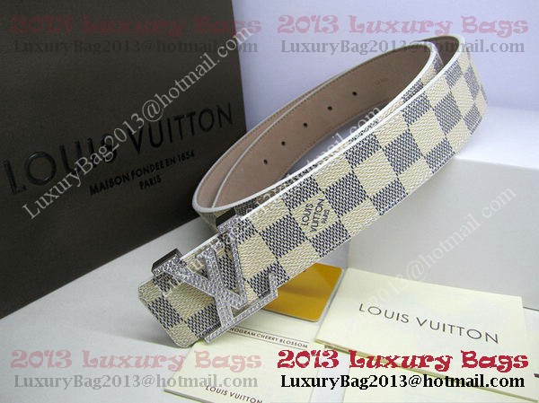Louis Vuitton Damier Azur Canvas Belt LV2050 Silver Louis Vuitton Damier Azur Canvas Belt LV2050 Silver