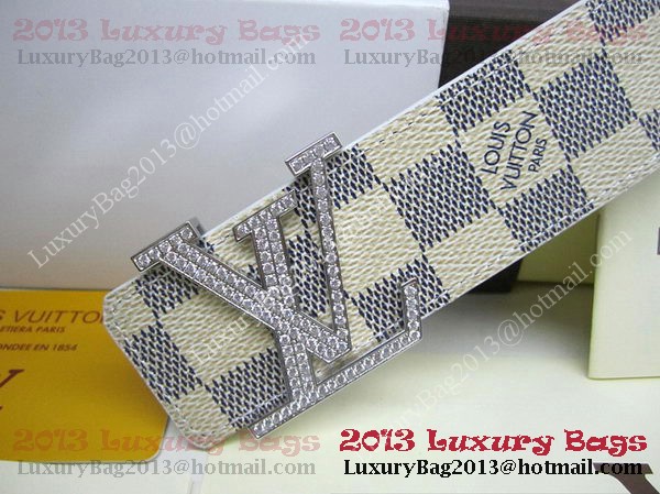 Louis Vuitton Damier Azur Canvas Belt LV2050 Silver Louis Vuitton Damier Azur Canvas Belt LV2050 Silver