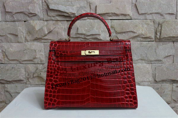 Hermes Kelly 32cm Shoulder Bag Red Croco Patent Leather K32 Gold Hermes Kelly 32cm Shoulder Bag Red Croco Patent Leather K32 Gold