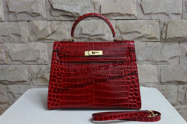 Hermes Kelly 32cm Shoulder Bag Red Croco Patent Leather K32 Gold Hermes Kelly 32cm Shoulder Bag Red Croco Patent Leather K32 Gold