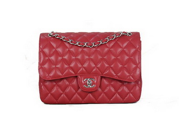 Chanel Classic Flap Bag 1113 Red Original Cannage Pattern Leather Silver Chanel Classic Flap Bag 1113 Red Original Cannage Pattern Leather Silver