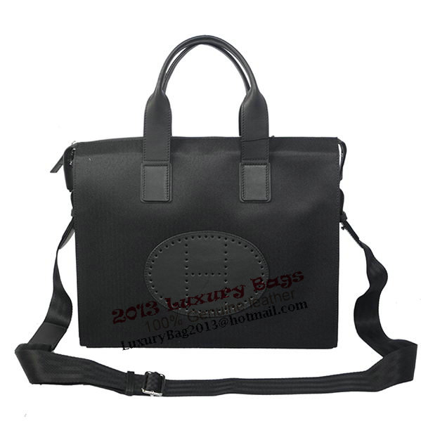 Hermes Mens Briefcase Canvas & Leather H1705D Black Hermes Mens Briefcase Canvas & Leather H1705D Black