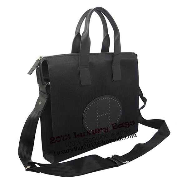 Hermes Mens Briefcase Canvas & Leather H1705D Black Hermes Mens Briefcase Canvas & Leather H1705D Black