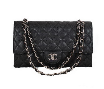 Chanel Classic Flap Bag 1113 Black Original Cannage Pattern Leather Silver Chanel Classic Flap Bag 1113 Black Original Cannage Pattern Leather Silver