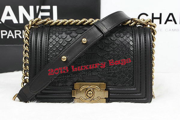 Chanel Boy Flap Shoulder Bag Black Original Python Leather A67085 Gold Chanel Boy Flap Shoulder Bag Black Original Python Leather A67085 Gold