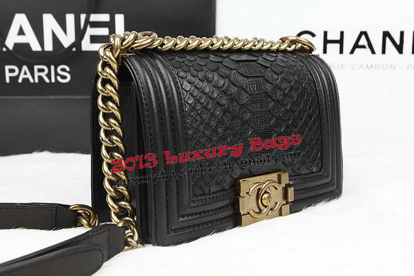 Chanel Boy Flap Shoulder Bag Black Original Python Leather A67085 Gold Chanel Boy Flap Shoulder Bag Black Original Python Leather A67085 Gold