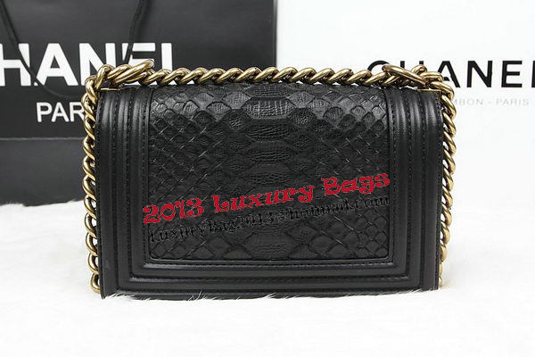 Chanel Boy Flap Shoulder Bag Black Original Python Leather A67085 Gold Chanel Boy Flap Shoulder Bag Black Original Python Leather A67085 Gold