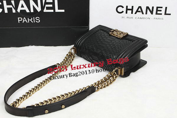Chanel Boy Flap Shoulder Bag Black Original Python Leather A67085 Gold Chanel Boy Flap Shoulder Bag Black Original Python Leather A67085 Gold
