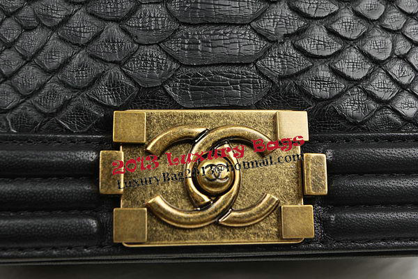 Chanel Boy Flap Shoulder Bag Black Original Python Leather A67085 Gold Chanel Boy Flap Shoulder Bag Black Original Python Leather A67085 Gold
