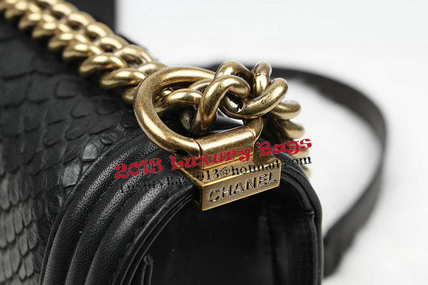 Chanel Boy Flap Shoulder Bag Black Original Python Leather A67085 Gold Chanel Boy Flap Shoulder Bag Black Original Python Leather A67085 Gold