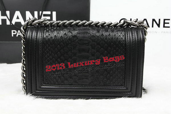Chanel Boy Flap Shoulder Bag Black Original Python Leather A67085 Silver Chanel Boy Flap Shoulder Bag Black Original Python Leather A67085 Silver