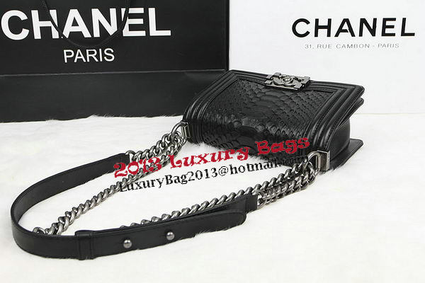 Chanel Boy Flap Shoulder Bag Black Original Python Leather A67085 Silver Chanel Boy Flap Shoulder Bag Black Original Python Leather A67085 Silver