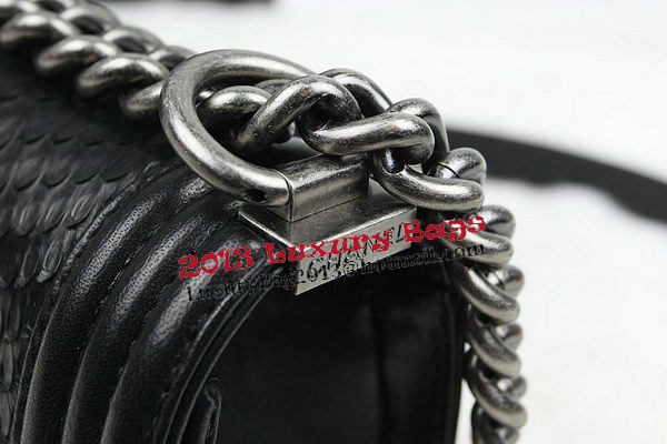 Chanel Boy Flap Shoulder Bag Black Original Python Leather A67085 Silver Chanel Boy Flap Shoulder Bag Black Original Python Leather A67085 Silver