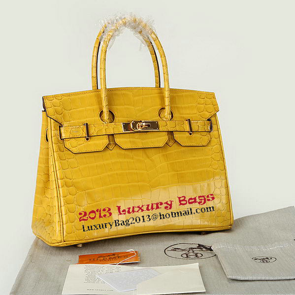 Hermes Birkin 30CM Tote Bags Yellow Iridescent Croco Leather Gold Hermes Birkin 30CM Tote Bags Yellow Iridescent Croco Leather Gold
