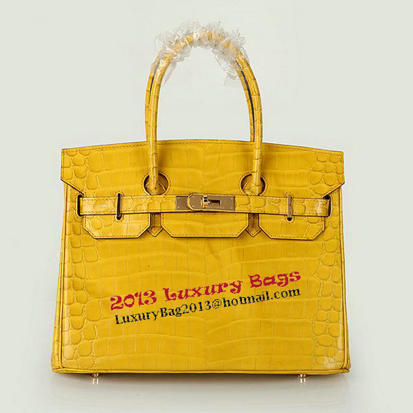 Hermes Birkin 30CM Tote Bags Yellow Iridescent Croco Leather Gold Hermes Birkin 30CM Tote Bags Yellow Iridescent Croco Leather Gold