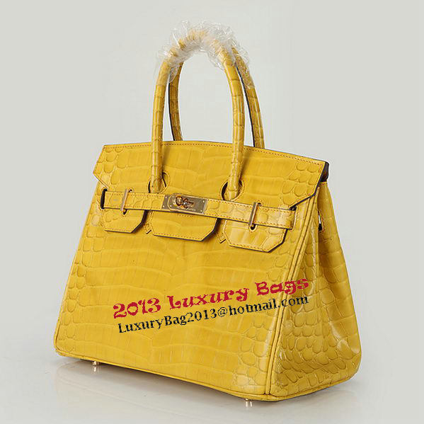 Hermes Birkin 30CM Tote Bags Yellow Iridescent Croco Leather Gold Hermes Birkin 30CM Tote Bags Yellow Iridescent Croco Leather Gold