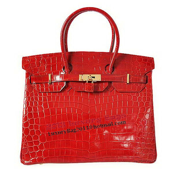 Hermes Birkin 35CM Tote Bag Red Iridescent Croco Leather Gold Hermes Birkin 35CM Tote Bag Red Iridescent Croco Leather Gold