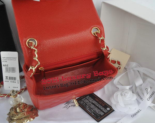 Chanel mini Classic Flap Bag Red Cannage Pattern 1115 Gold Chanel mini Classic Flap Bag Red Cannage Pattern 1115 Gold