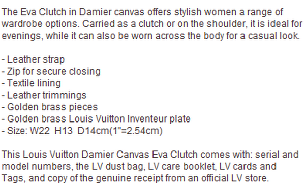 Louis Vuitton N55213 Damier Ebene Canvas Eva Clutch Louis Vuitton N55213 Damier Ebene Canvas Eva Clutch
