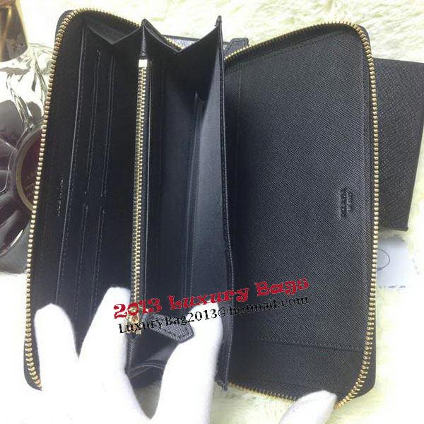Prada Saffiano Leather Large Zippy Wallets Black Prada Saffiano Leather Large Zippy Wallets Black