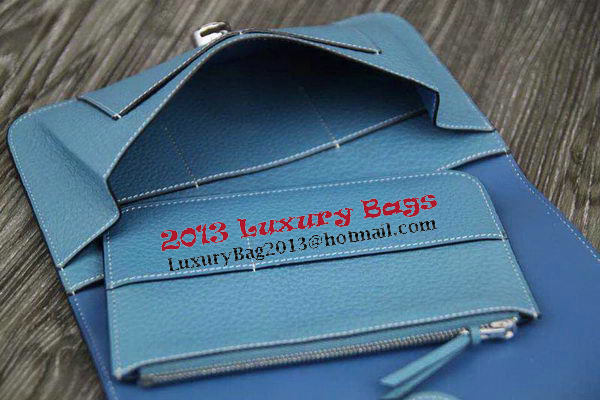 Hermes Compact Passport Holder Original Leather Wallet Blue Hermes Compact Passport Holder Original Leather Wallet Blue