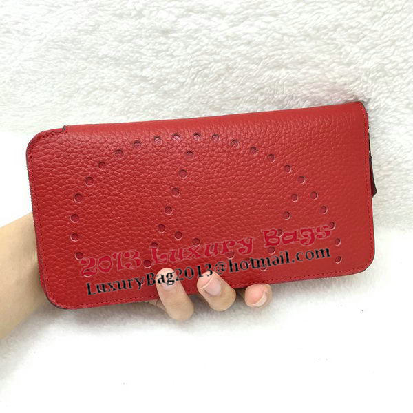 Hermes Evelyn Long Zip Wallet Litchi A808 Red Hermes Evelyn Long Zip Wallet Litchi A808 Red