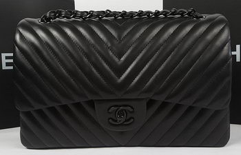 Chanel Classic Flap Bag Sheepskin Chevron Quilting A1113 Black Chanel Classic Flap Bag Sheepskin Chevron Quilting A1113 Black