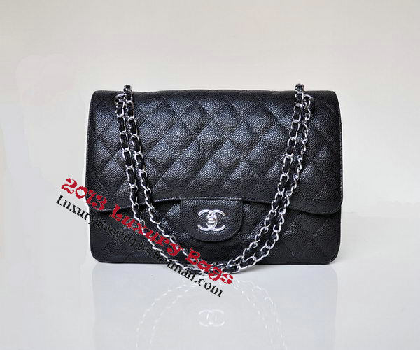 Chanel Jumbo Quilted Classic Flap Bag Black Cannage Patterns A58600 Silver Chanel Jumbo Quilted Classic Flap Bag Black Cannage Patterns A58600 Silver