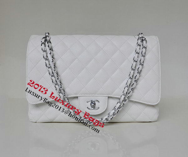 Chanel Maxi Quilted Classic Flap Bag White Cannage Patterns A58601 Silver Chanel Maxi Quilted Classic Flap Bag White Cannage Patterns A58601 Silver