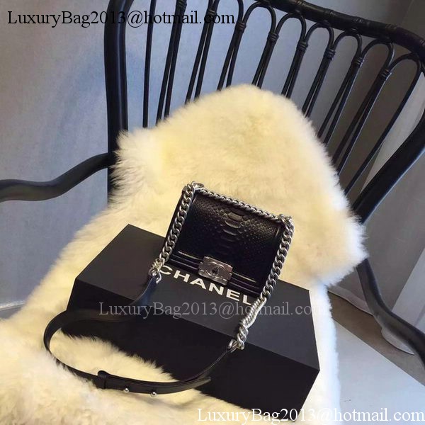 Chanel Boy Flap Shoulder Bag Black Python Leather A66094 Silver Chanel Boy Flap Shoulder Bag Black Python Leather A66094 Silver