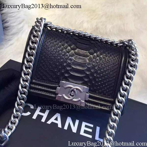 Chanel Boy Flap Shoulder Bag Black Python Leather A66094 Silver Chanel Boy Flap Shoulder Bag Black Python Leather A66094 Silver