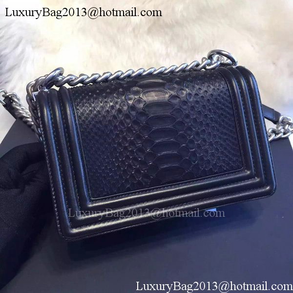 Chanel Boy Flap Shoulder Bag Black Python Leather A66094 Silver Chanel Boy Flap Shoulder Bag Black Python Leather A66094 Silver