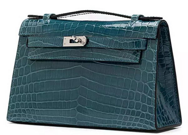 Hermes MINI Kelly 22cm Clutch Croco Leather KL22 Green