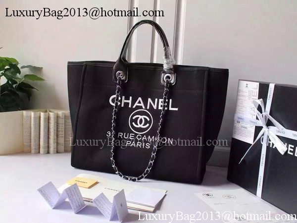 Chanel Large Canvas Tote Shopping Bag A5002 Black Chanel Large Canvas Tote Shopping Bag A5002 Black
