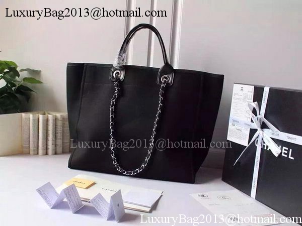 Chanel Large Canvas Tote Shopping Bag A5002 Black Chanel Large Canvas Tote Shopping Bag A5002 Black
