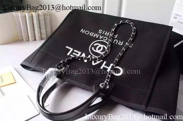 Chanel Large Canvas Tote Shopping Bag A5002 Black Chanel Large Canvas Tote Shopping Bag A5002 Black
