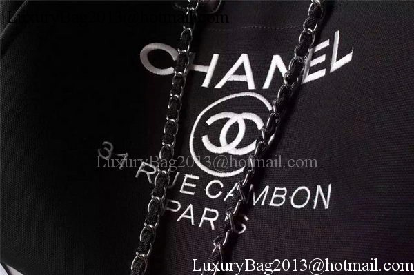 Chanel Large Canvas Tote Shopping Bag A5002 Black Chanel Large Canvas Tote Shopping Bag A5002 Black