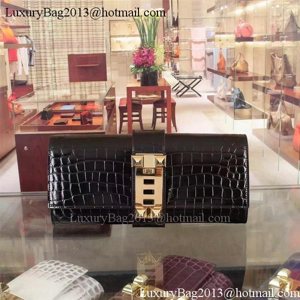 Hermes Croco Leather Clutch H88017 Black Hermes Croco Leather Clutch H88017 Black