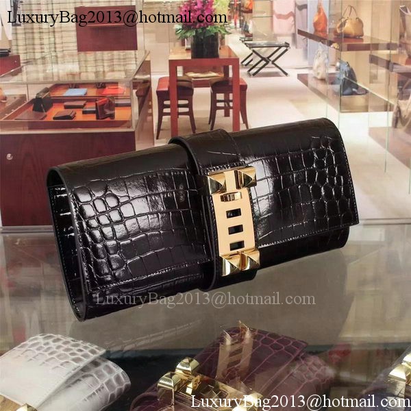 Hermes Croco Leather Clutch H88017 Black Hermes Croco Leather Clutch H88017 Black