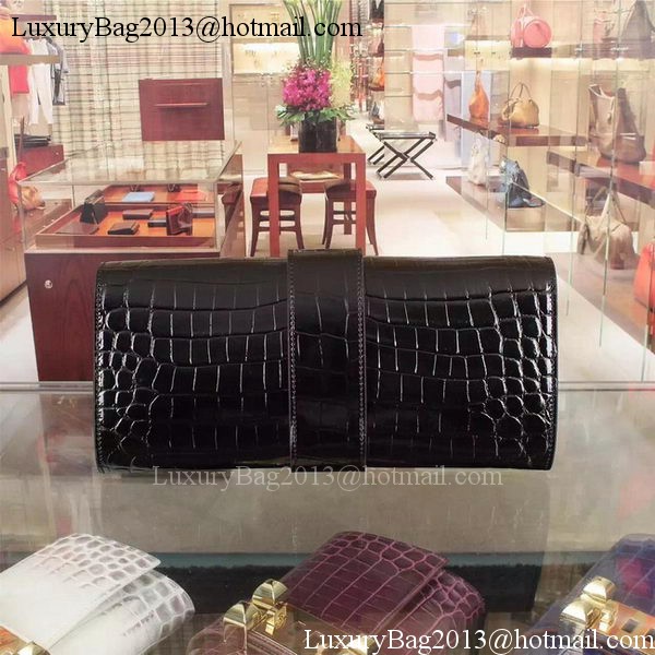 Hermes Croco Leather Clutch H88017 Black Hermes Croco Leather Clutch H88017 Black
