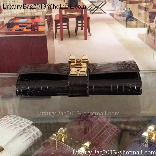 Hermes Croco Leather Clutch H88017 Black Hermes Croco Leather Clutch H88017 Black