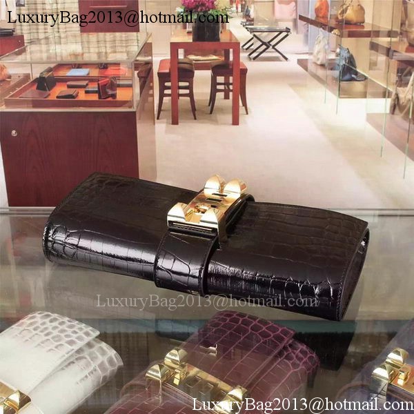 Hermes Croco Leather Clutch H88017 Black Hermes Croco Leather Clutch H88017 Black