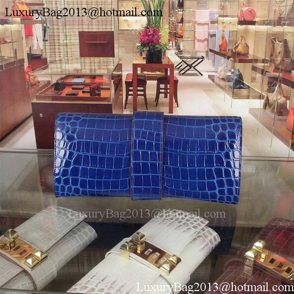 Hermes Croco Leather Clutch H88017 Blue Hermes Croco Leather Clutch H88017 Blue