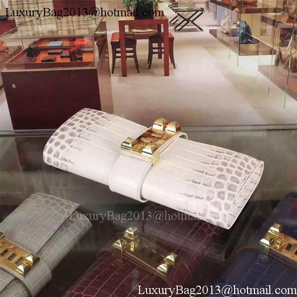 Hermes Croco Leather Clutch H88017 OffWhite Hermes Croco Leather Clutch H88017 OffWhite