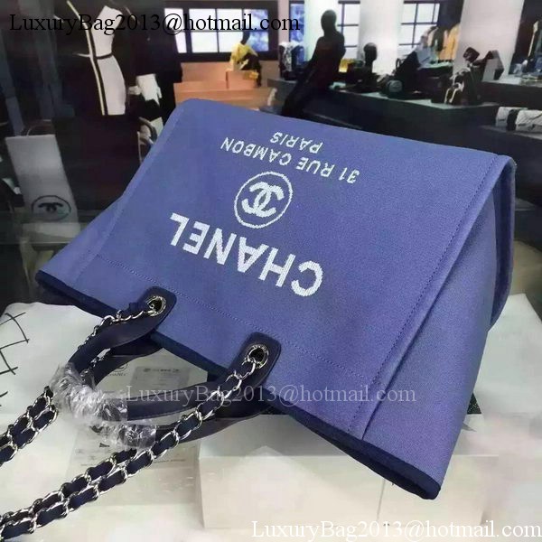 Chanel Large Canvas Tote Shopping Bag A1679 Blue Chanel Large Canvas Tote Shopping Bag A1679 Blue